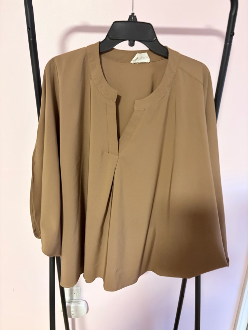 ANDREE BY UNIT Oversized Camel Split-Neck Poncho Style Blouse Size Small NWOT